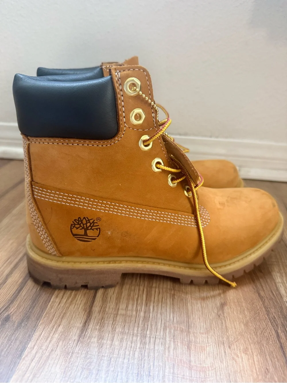 Timberland Kids Wheat Nubuck Boot with Black Collar